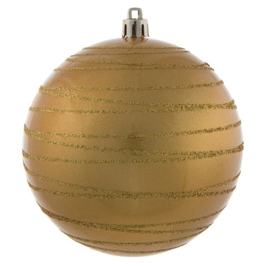 Vickerman 4" Honey Gold Candy Finish Ball Ornament with Glitter Lines 4 per Bag