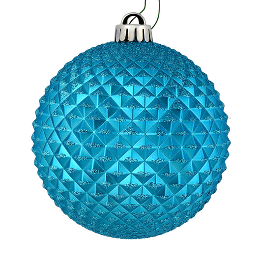 Vickerman 6" Turquoise Durian Glitter Ball Ornament 4 per Bag