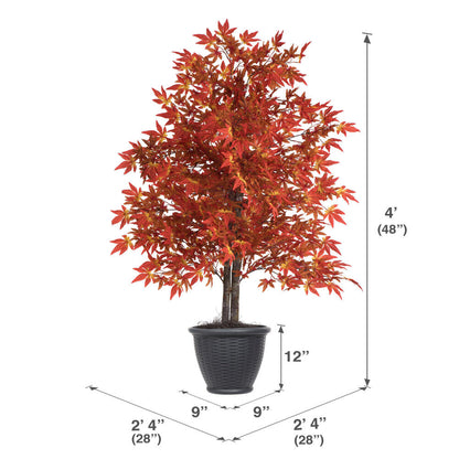 Vickerman 4' Artificial Orange Maple Bush Gray Round Plastic Container.