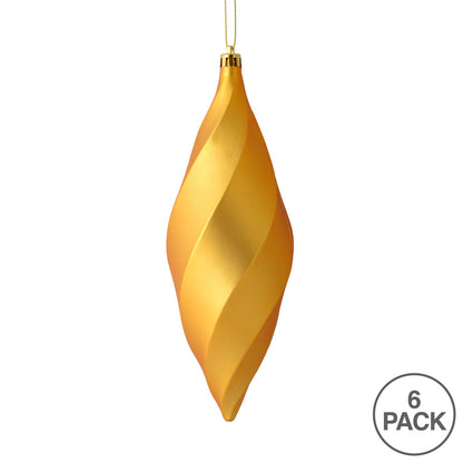 Vickerman 8" Honey Gold Matte Swirl Finial Ornament Pack of 6