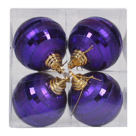 Vickerman 4" Plum Shiny and Matte Mirror Ball Christmas Ornament with Glitter Accents 4 per Box