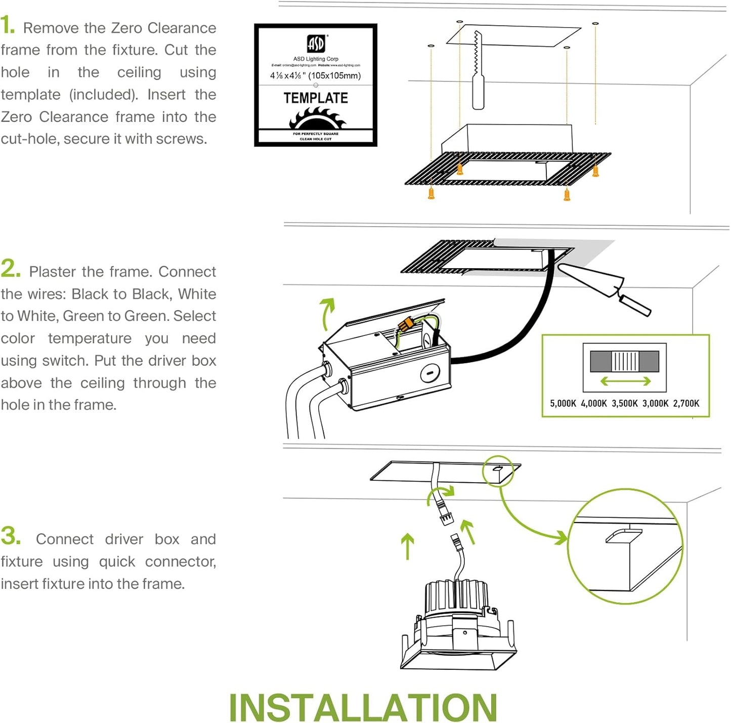 ASD Lighting LED Trimless Combo Downlight 1 head 3.5inch 15W 120V Triac 2700/3000/3500/4000/5000K White ETL