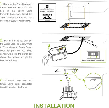 ASD Lighting LED Trimless Combo Downlight 1 head 3.5inch 15W 120V Triac 2700/3000/3500/4000/5000K White ETL
