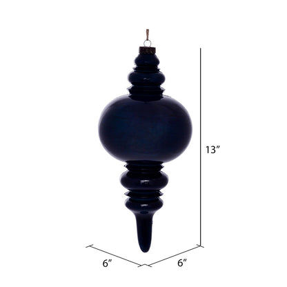 Vickerman 13" Midnight Blue Wood Grain Finial Ornament