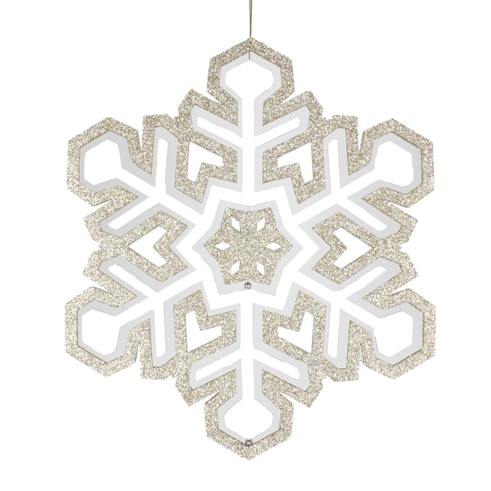 Vickerman 17" Champagne and White 3D Foam Glitter Snowflake Christmas Ornament