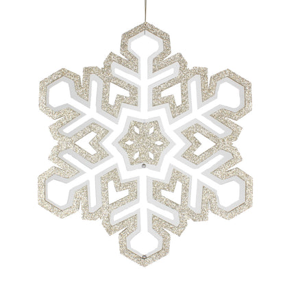 Vickerman 17" Champagne and White 3D Foam Glitter Snowflake Christmas Ornament