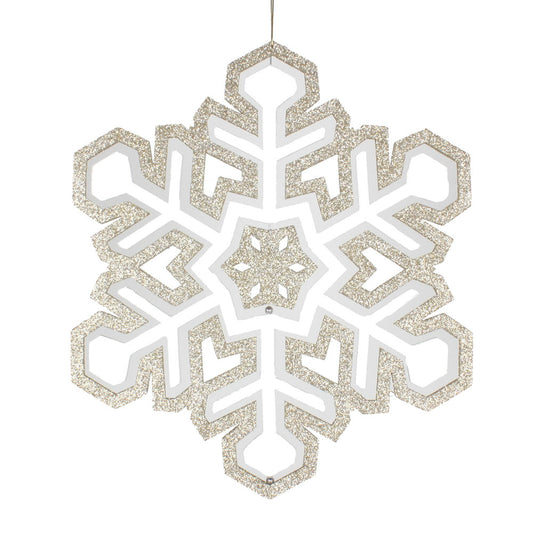 Vickerman 17" Champagne and White 3D Foam Glitter Snowflake Christmas Ornament