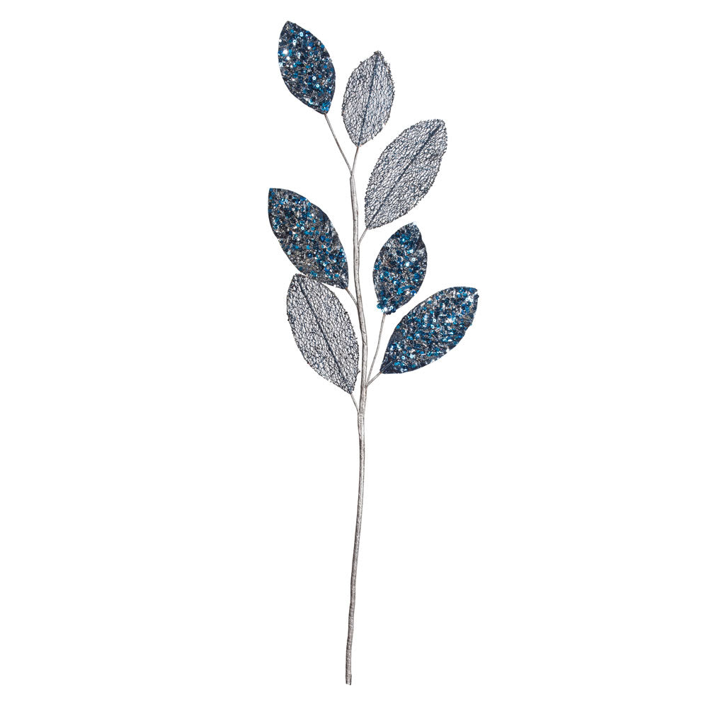 Vickerman 20" Blue Mesh Apple Leaf Artificial Christmas Spray. Includes 3 sprays per pack.