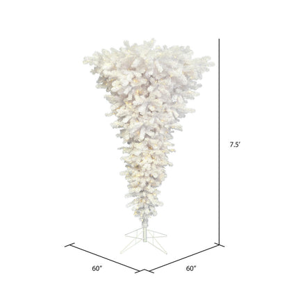 Vickerman 7.5' White Upside Down Artificial Christmas Tree Pure White Single Mold LED Lights