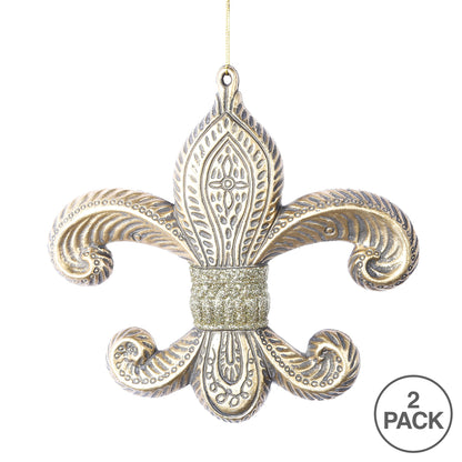 Vickerman 7.3" Champagne Antique Fleur-de-lis Christmas Ornament Pack of 2