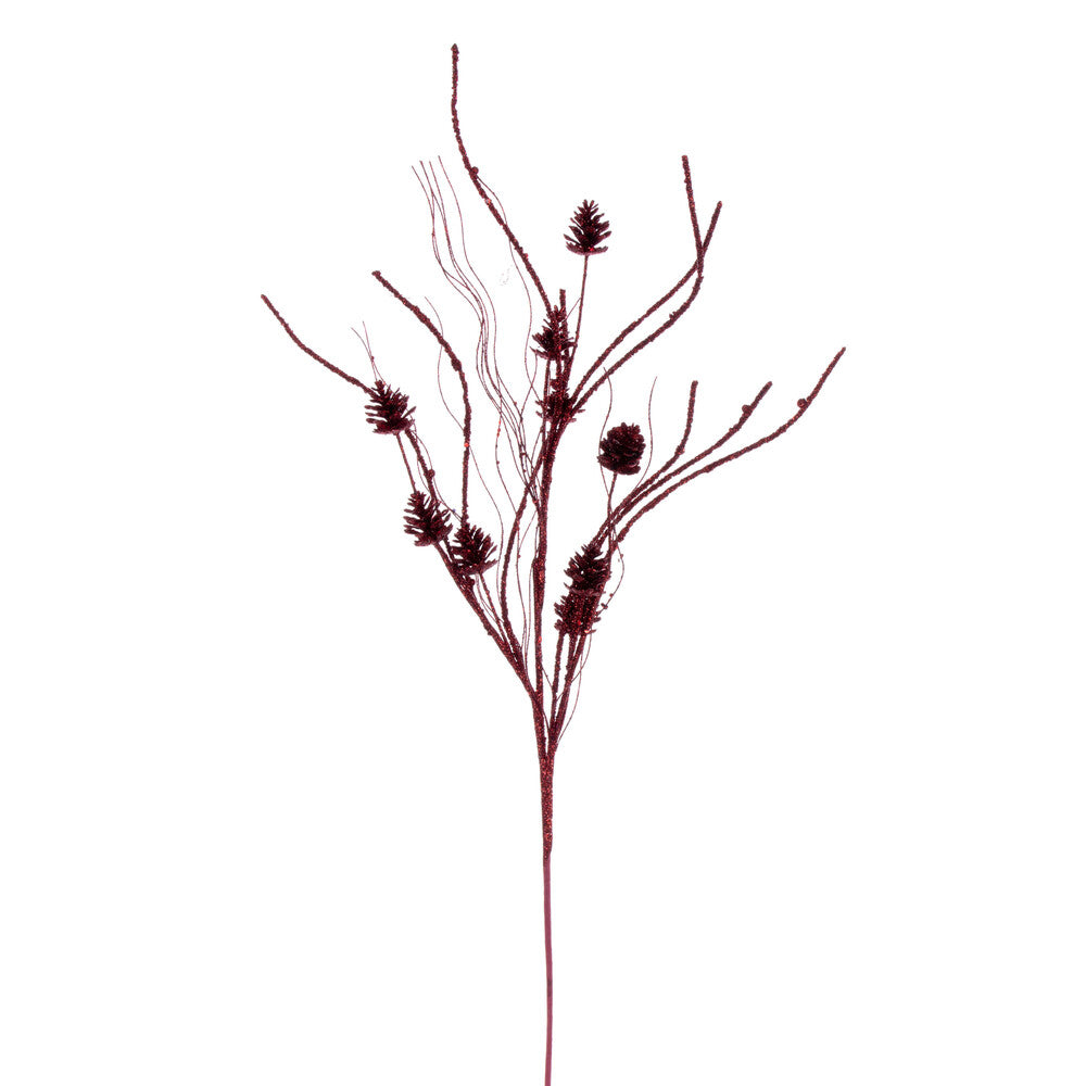 Vickerman 32" Burgundy Mini Pinecone Twig Glitter Spray 6 per bag.