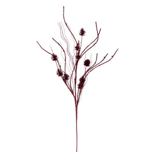 Vickerman 32" Burgundy Mini Pinecone Twig Glitter Spray 6 per bag.
