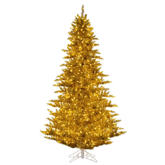 Vickerman 2' x 20" Gold Tinsel Artificial Pre-Lit Christmas Tree with LED Lights and Plastic Tree Stand