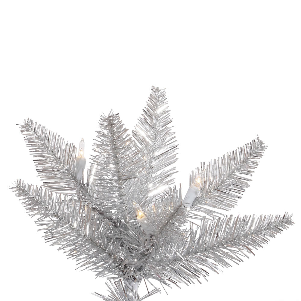 Vickerman 6.5' Silver Tinsel Fir Slim Artificial Christmas Tree Warm White Dura-lit LED Lights