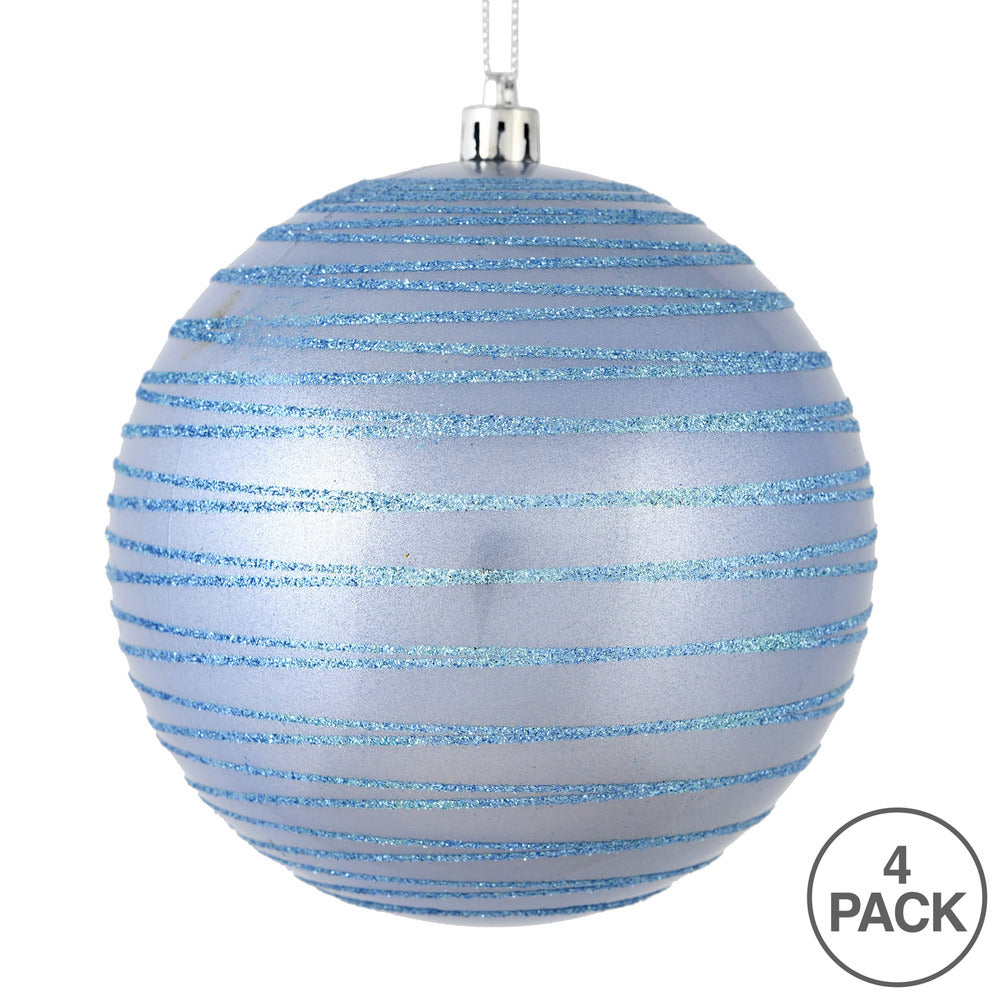 Vickerman 4.75" Periwinkle Candy Finish Ball Ornament with Glitter Lines 4 per Bag