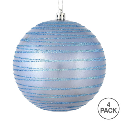 Vickerman 4.75" Periwinkle Candy Finish Ball Ornament with Glitter Lines 4 per Bag