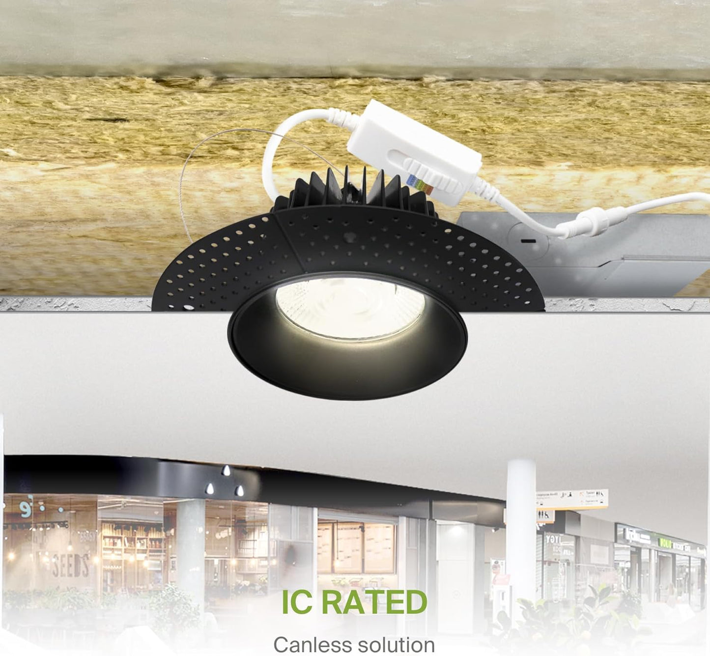 ASD Lighting LED Trimless Downlight Round 6inch 24W 120V Triac 2700/3000/3500/4000/5000K Black ETL Energy Star