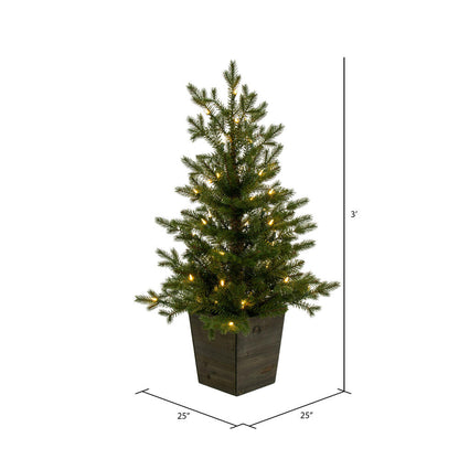 Vickerman 3' x 25" Potted Hemlock Pine Artificial Pre-Lit Christmas Tree Warm White Lights Wood Container