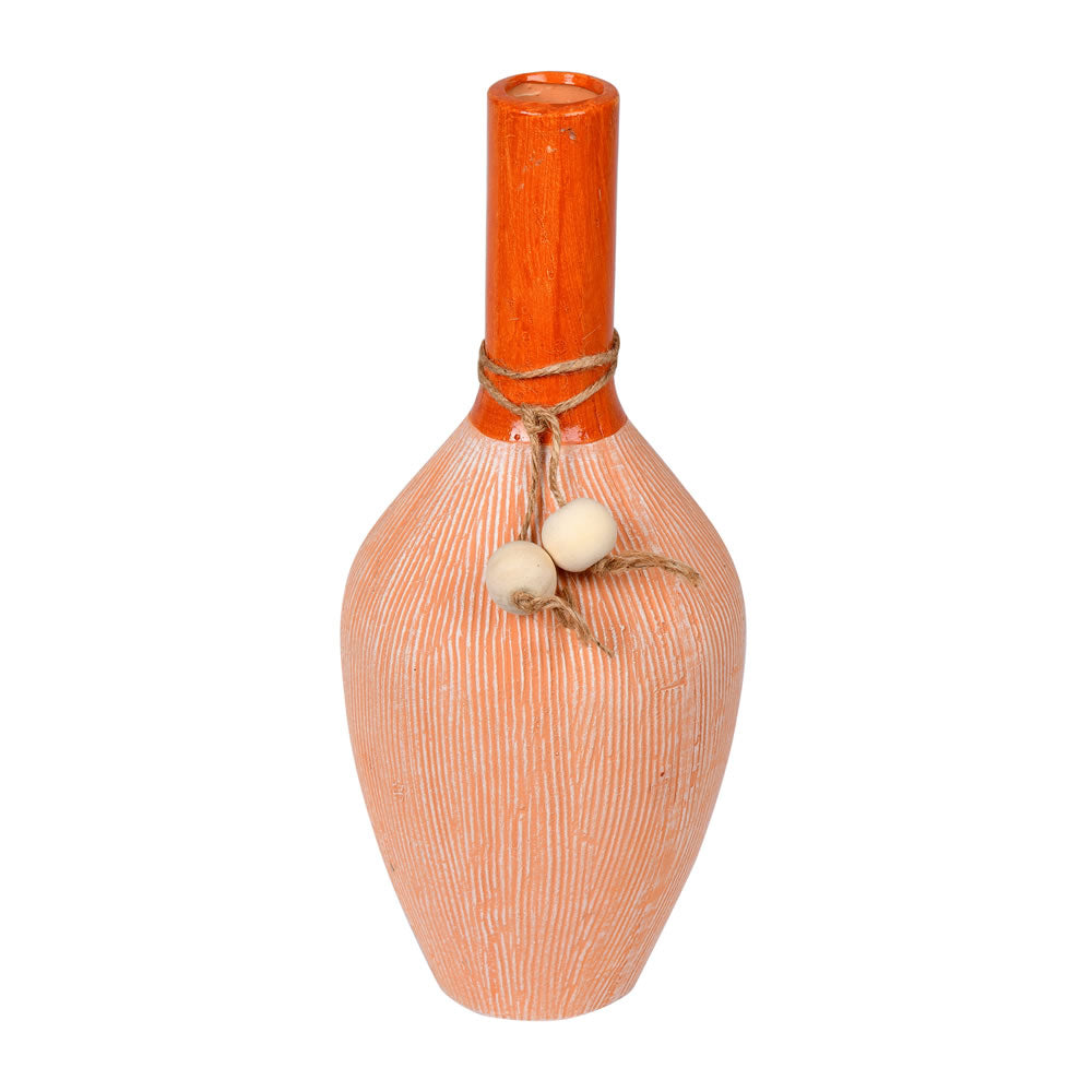Vickerman 11.25" Brown Twine Terracotta Vase. This vase is the perfect addition to any southern decor. Add warm tones to your color palette with this brown vase. It features a small twine accent. It measures 11.25" H x 4.5" W. - 95% TERRACOTTA 3% WOOD 2%