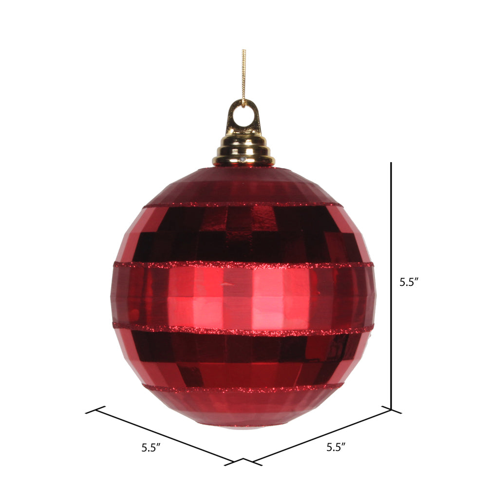 Vickerman 5.5" Red Shiny and Matte Mirror Ball Christmas Ornament with Glitter Accents