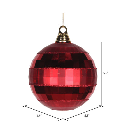 Vickerman 5.5" Red Shiny and Matte Mirror Ball Christmas Ornament with Glitter Accents