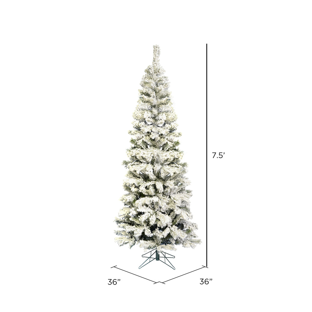 Vickerman 7.5' x 36" Flocked Pacific Pencil Artificial Christmas Tree Unlit