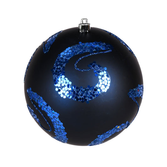 Vickerman 4.75" Midnight Blue Matte Sequin Swirl Ornament 4 per Bag