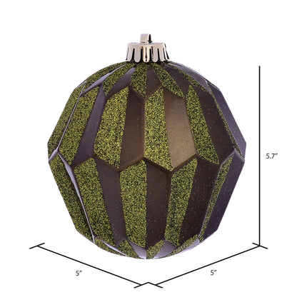 Vickerman 5" Olive Glitter Faceted Ball Ornament 3 per Bag