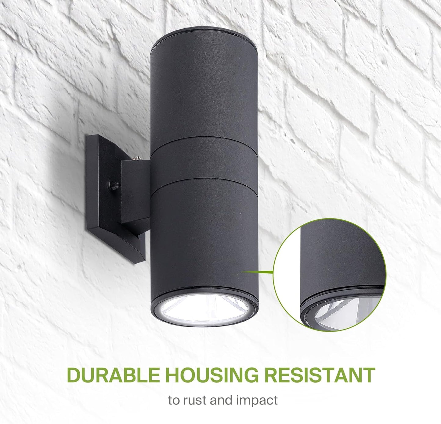 ASD Lighting BULB Round Outdoor Wall Cylinder with Photocell, Up and Downlight Fixture, 120V, 40W, 11.81", 50°, Black Finish, 2Pack