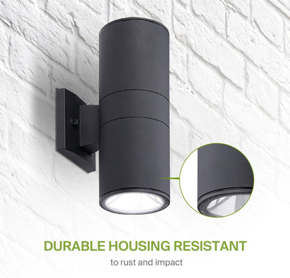ASD Lighting BULB Round Outdoor Wall Cylinder with Photocell, Up and Downlight Fixture, 120V, 40W, 11.81", 50°, Black Finish, 2Pack