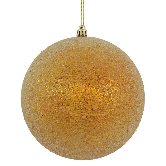 Vickerman 8" Antique Gold Iced Ball Ornament with drilled and wired caps.