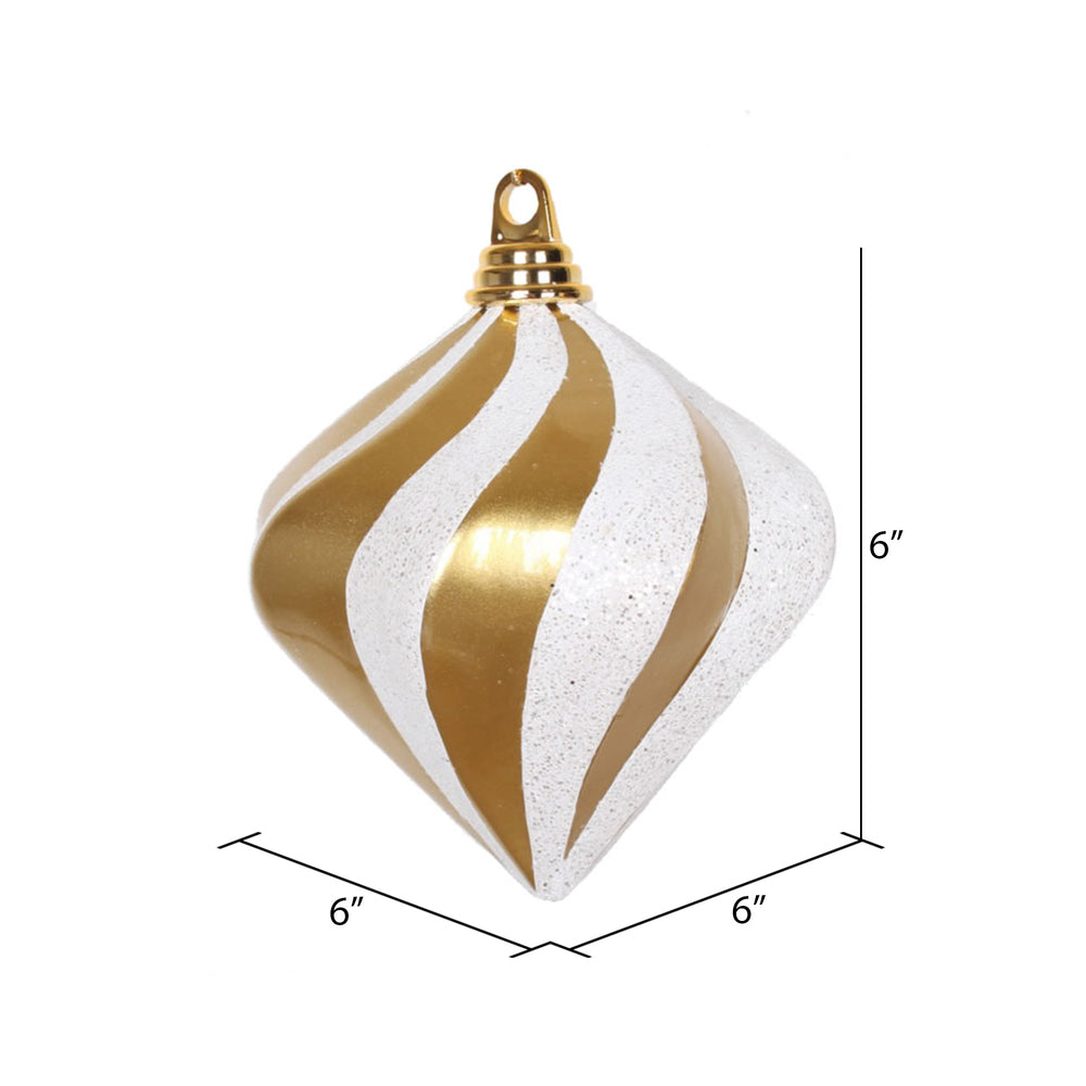 Vickerman 6'' Gold and White Candy/Glitter Swirl Diamond Christmas Ornament