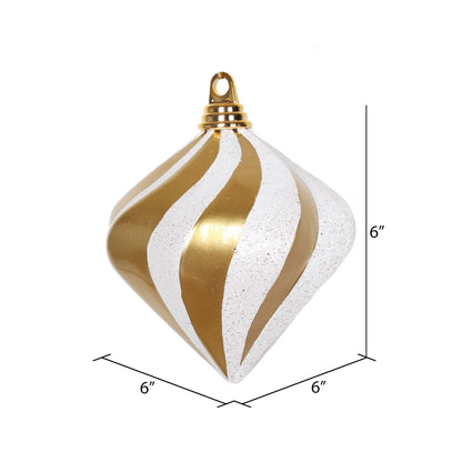 Vickerman 6'' Gold and White Candy/Glitter Swirl Diamond Christmas Ornament