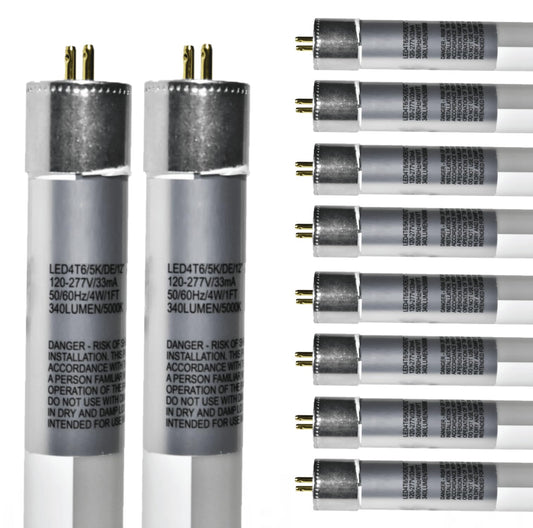 Damar- 1Ft T6 LED Tube Light with Safe Shield Sleeve Type B Dual Ended Ballast Bypass 4W 340 Lumen 5000K Bright White G5 Miniature Base 120-277VAC UL Listed Pack of 10- Fluorescent Replacement Tube