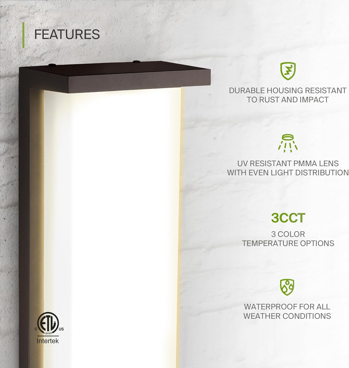 ASD Lighting LED Outdoor Wall Sconce 14" 20W CCT Selectable 3000/4000/5000K Dimmable Oil Rubbed Bronze ETL