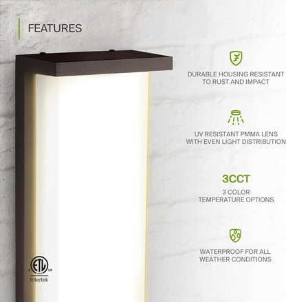 ASD Lighting LED Outdoor Wall Sconce 14" 20W CCT Selectable 3000/4000/5000K Dimmable Oil Rubbed Bronze ETL