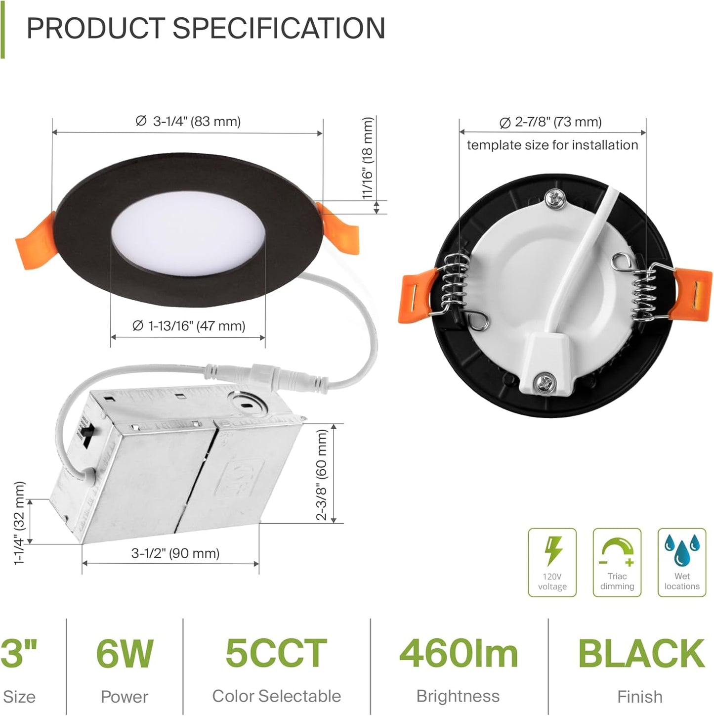 ASD Lighting LED Recessed Mini Panel Round 3inch 6W 120V Triac 2700/3000/3500/4000/5000K Black UL Energy Star 12 pack