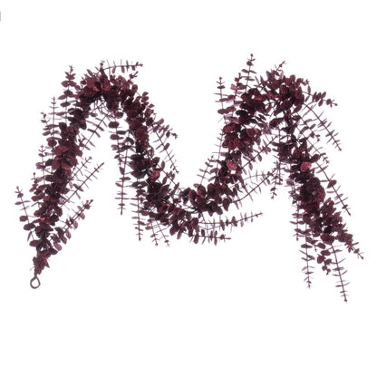 Vickerman 6' Burgundy Artificial Eucalyptus Glitter Garland.