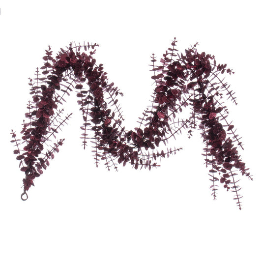 Vickerman 6' Burgundy Artificial Eucalyptus Glitter Garland.