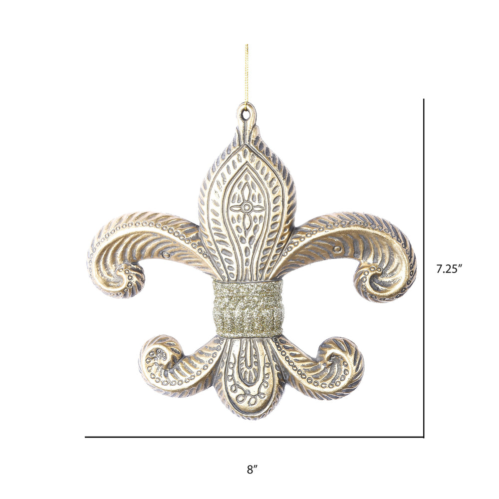 Vickerman 7.3" Champagne Antique Fleur-de-lis Christmas Ornament Pack of 2