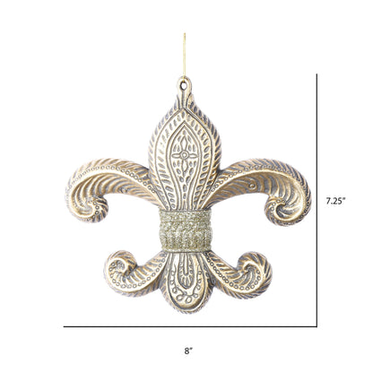 Vickerman 7.3" Champagne Antique Fleur-de-lis Christmas Ornament Pack of 2