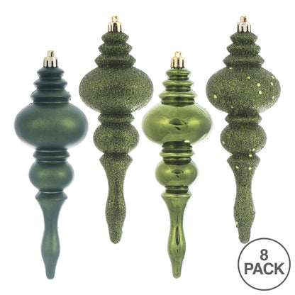 Vickerman 7" Moss Green 4-Finish Finial Ornament 8 per Box