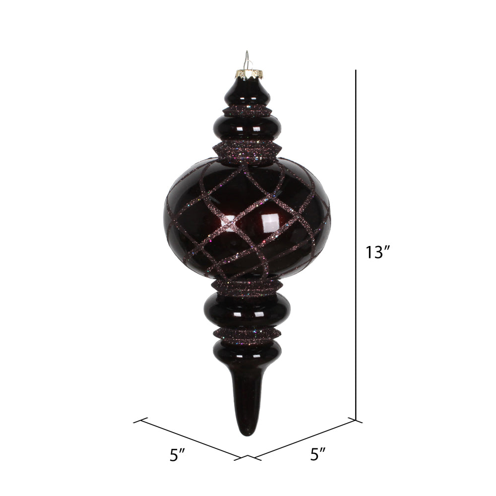 Vickerman 13" Chocolate Candy Finish Net Top Finial Ornament with Glitter Accents