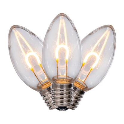 Vickerman C9 Transparent U-Shaped Filament Warm White Bulb, E17 Base, .6 Watts, 25 Pcs Assorted/Bag.  Colors included are Blue, Red, Green, Purple and Amber.