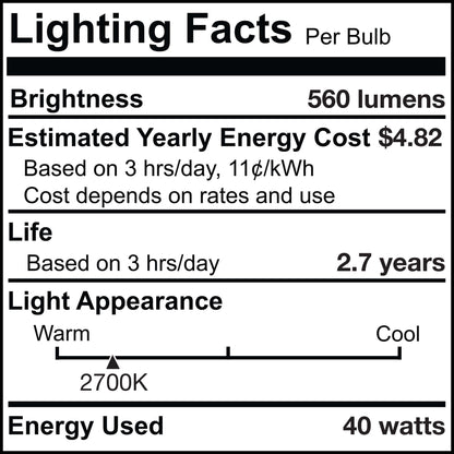 BULBRITE KRYPTON/XENON T3 MINI-CANDELABRA SCREW (E11) 40W DIMMABLE LIGHT BULB 2700K/WARM WHITE 2PK (473141)