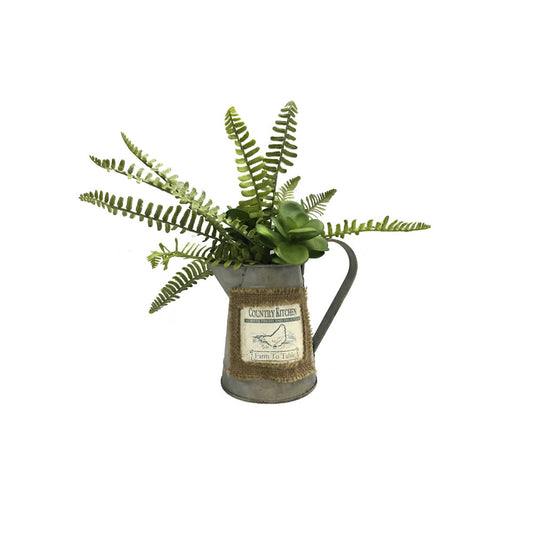 Vickerman 12" Artificial Green Fern in Rustic Tin.