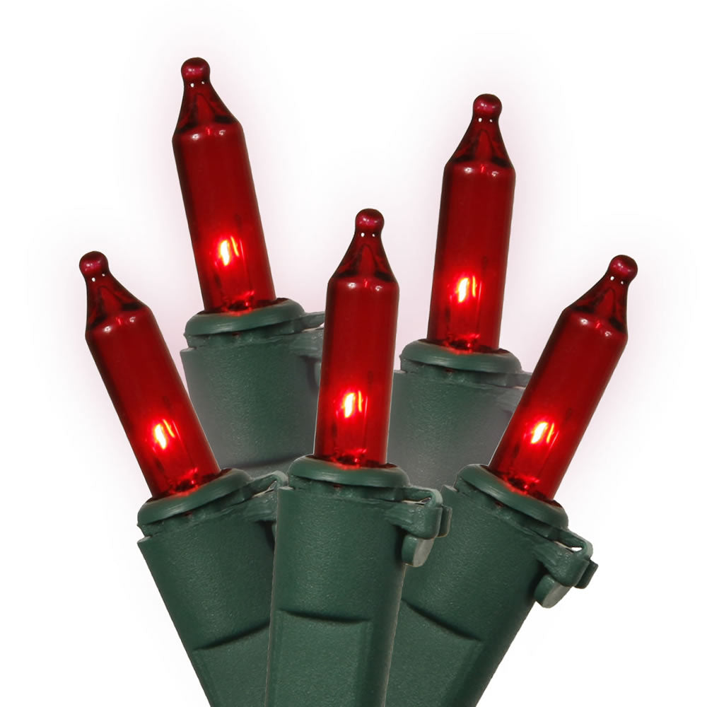 Vickerman 100 Red Mini Light on Green Wire 33' Christmas Light Strand