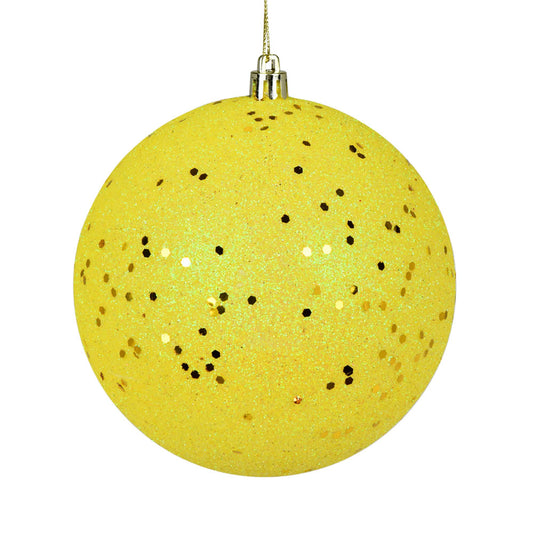 Vickerman 6" Yellow Glitter Sequin Ball Ornament 4 per Bag