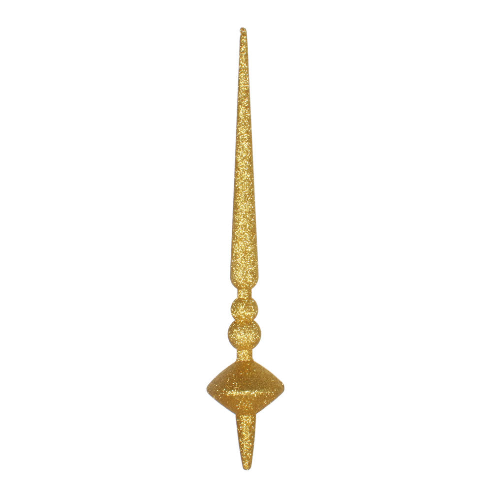 Vickerman 12" Honey Gold Glitter Cupola Finial. This long finial ornament adds depth and texture to any holiday decorating project. Made with shatterproof plastic. Includes 3 pieces per bag.