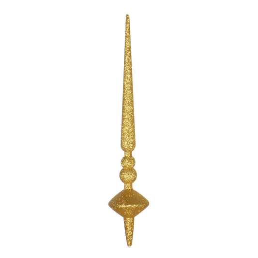 Vickerman 12" Honey Gold Glitter Cupola Finial. This long finial ornament adds depth and texture to any holiday decorating project. Made with shatterproof plastic. Includes 3 pieces per bag.